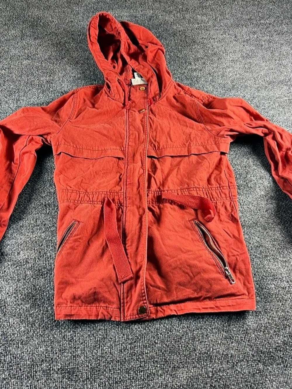 Jones New York Cotton Hooded Utility Jacket Red Small